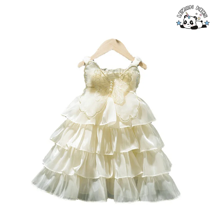 LEZONKIDS - 2024 New Fashionable Suspender Satin fabric kids dress Children's Puffy  Cake Girls Dress